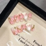 Bahar Esintili Pembe Tavşanlı Badem El Yapımı Takma Tırnak XS