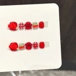Kırmızı Kiraz Detaylı Oval El Yapımı Takma Tırnak XS