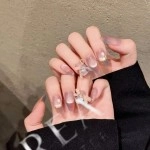 Işıltılı Renk Geçişli Kristal Detaylı Badem El Yapımı Takma Tırnak XS