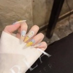 Su Temalı Renk Geçişli Stiletto El Yapımı Takma Tırnak XS
