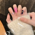 Rengarenk Eğlenceli Desenli Stiletto El Yapımı Takma Tırnak XS
