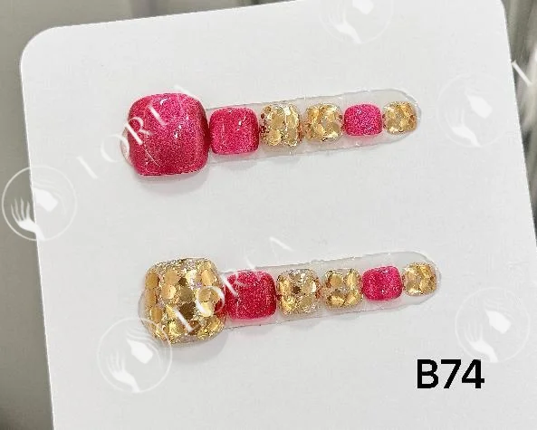 Fuşya Gold Işıltılı Kare El Yapımı Takma Tırnak