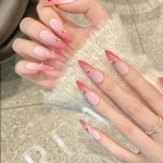 Pembe Renk Geçişli Yıldız İnci Stiletto El Yapımı Takma Tırnak XS