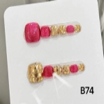 Fuşya Gold Işıltılı Kare El Yapımı Takma Tırnak XS