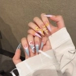 Canlı Renk Geçişli 3D Detaylı Uzun Stiletto El Yapımı Takma Tırnak XS